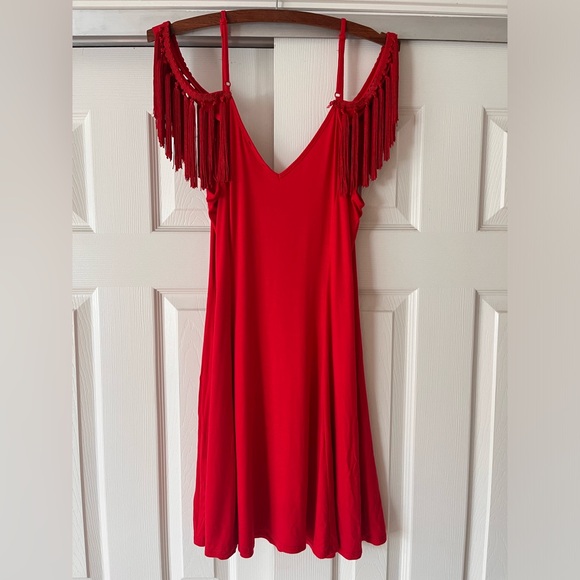 ASOS Red Tassel Off the Shoulder Dress - Picture 7 of 7